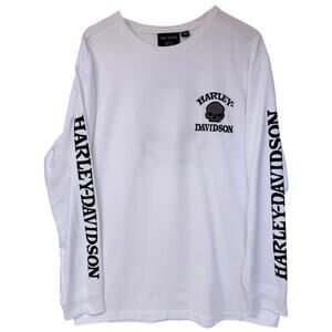Harley Davidson Long Sleeve Shirt Mens XL White Skull Graphic Biker Tee